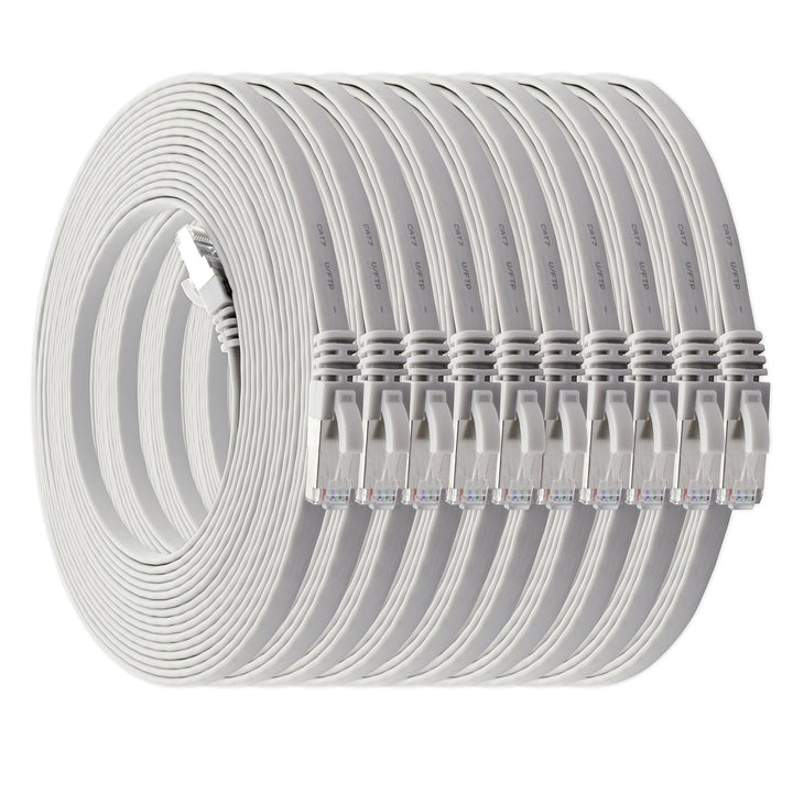 5m - weiss - 10 Stück Cat7 Flachkabel Netzwerkkabel Cat 7 Rohkabel Gigabit Lan (10Gbit/s) Flachbandk