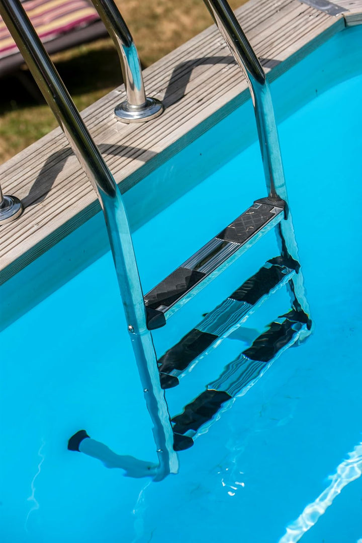 Gre 126674 - Rutschfeste Poolleiter für Echtholzpools, mit 3 Stufen, aus Edelstahl, 50 x 162,5 cm