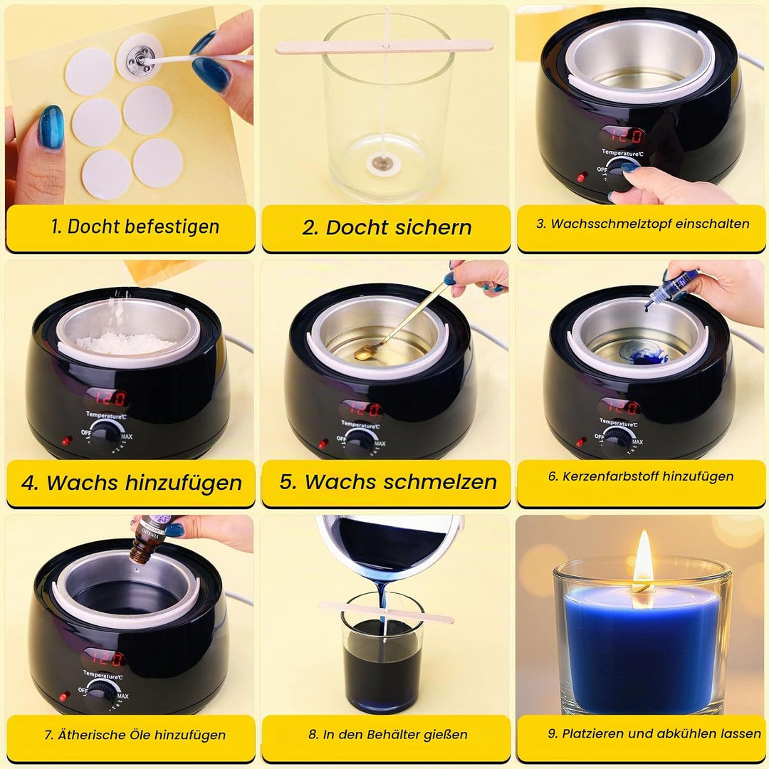 Kerzen Selber Machen Set mit Wachsschmelzer - Komplettes Candle Making Kit für Anfänger, Kerzen Gies