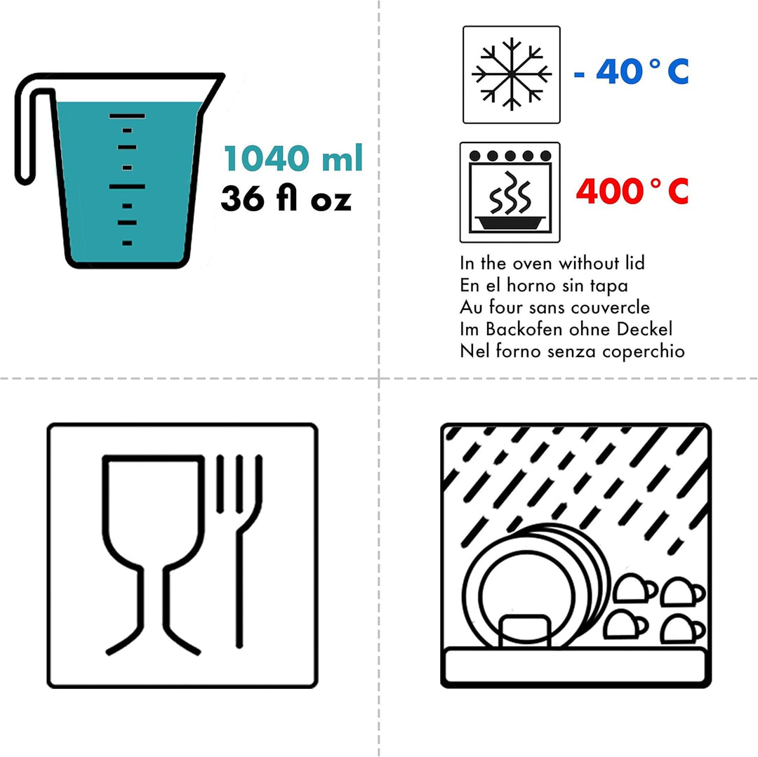 Grizzly Glas Frischhaltedosen, Set 3x 1040 ml, luftdicht, rechteckig, Click-Verschluss, vielseitige