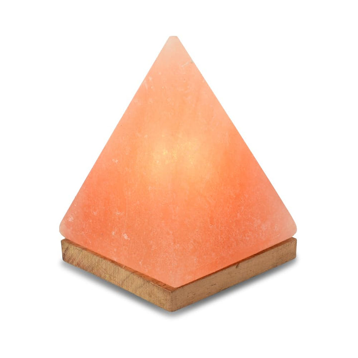 Beleuchteter Salzkristall Pyramide mit Holzsockel, inklusive Elektrik und Spezial-Leuchtmittel (E14)