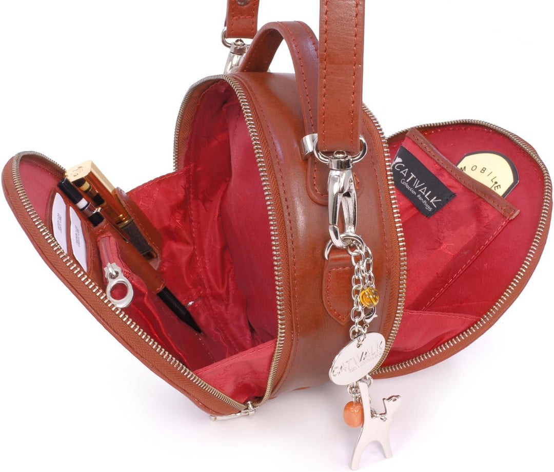 Catwalk Collection Handbags - Damen Runde Leder Umhängetasche - Henkeltasche/Handtasche Klein - Abne