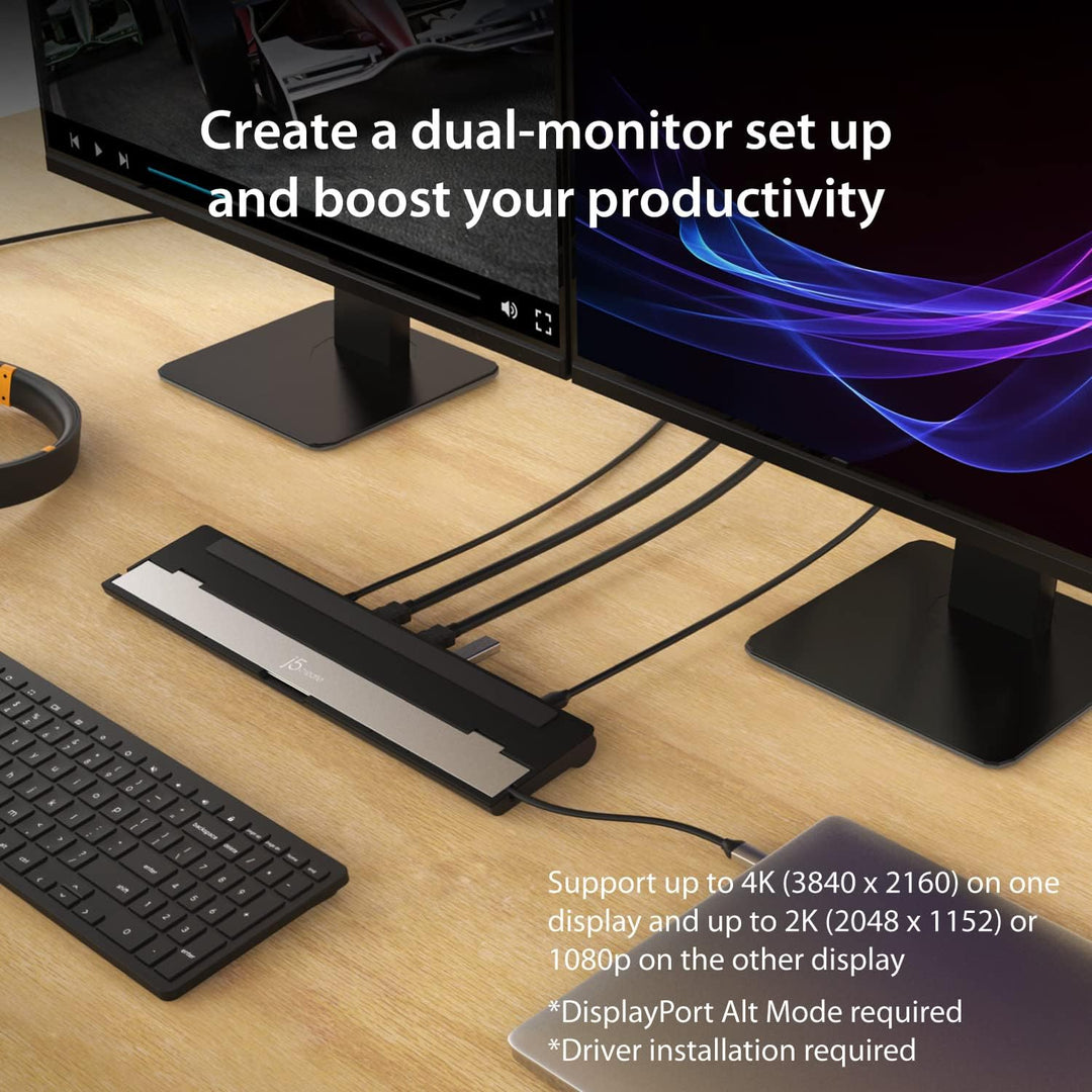j5create USB-C Dockingstation (10-in-1)- 4K und 1080p HDMI Anzeigen, 5Gbps USB-A x3, SD Kartenleser,