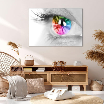 Bilder auf Leinwand 100x70cm Leinwandbild Auge Regenbogen Wimper Grafik Gross Wanddeko Bild Schlafzi