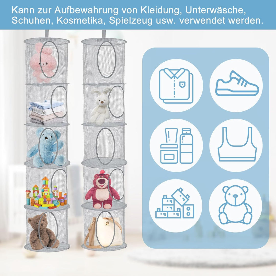 Hängeaufbewahrung, 2 Stück Faltbare Hängeaufbewahrung Organizer, 5 Fächer Hängeregal Mesh Hängende N