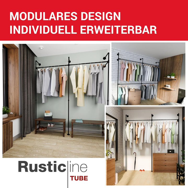 LouMaxx Rusticline Kleiderstange Wandmontage DARIO II einzeln - Garderobenset 222x210 cm by, DARIO I