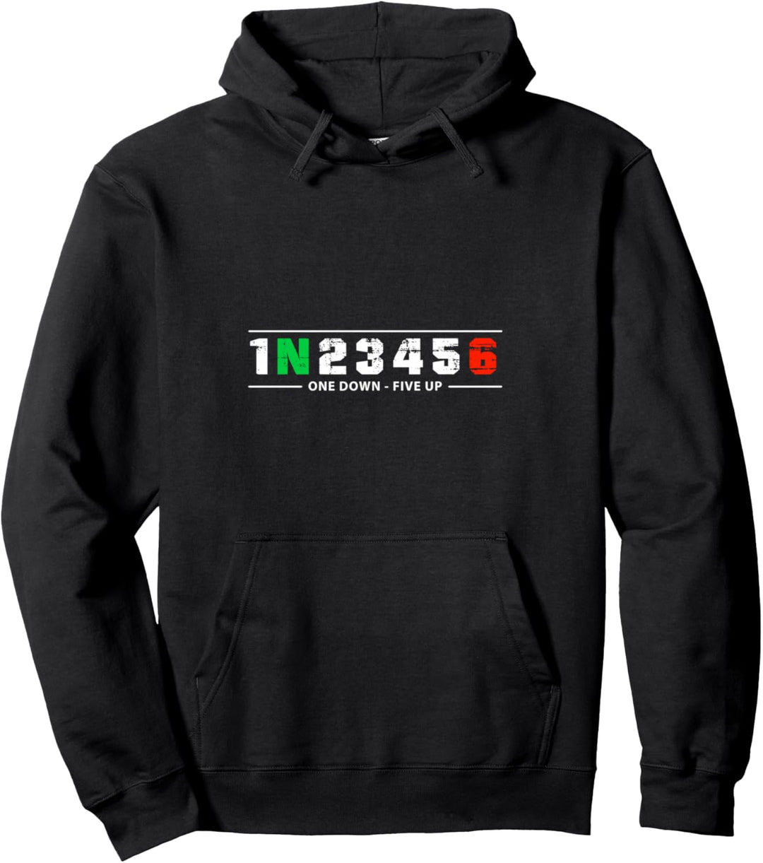 1N23456 Motorrad Gänge Schaltung Motorradfahrer Motiv Pullover Hoodie
