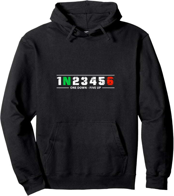 1N23456 Motorrad Gänge Schaltung Motorradfahrer Motiv Pullover Hoodie