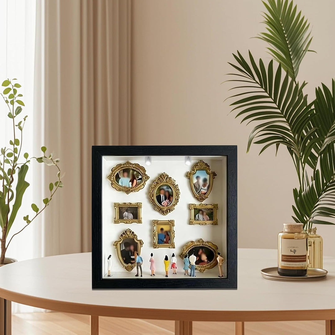DIY Mini Museum Silhouette Box mit LED Licht, DIY Mini Museum Bilderrahmen mit 8 Mini Goldene Rahmen