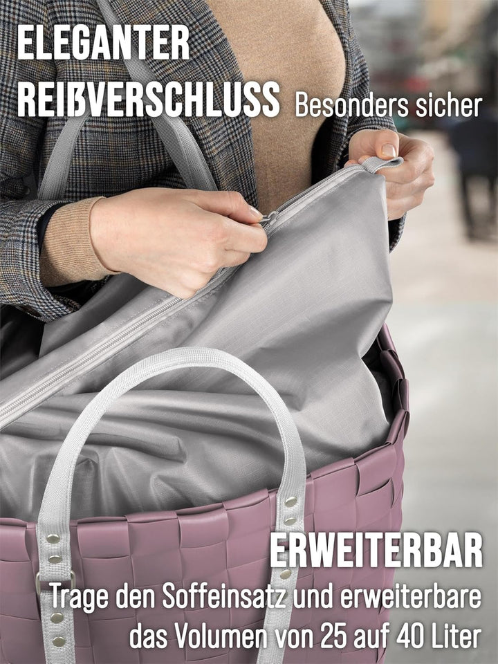 normani Grosser Einkaufskorb 25 L Shopper Einkaufstasche Strandtasche mit langen Henkel Farbe Dusty