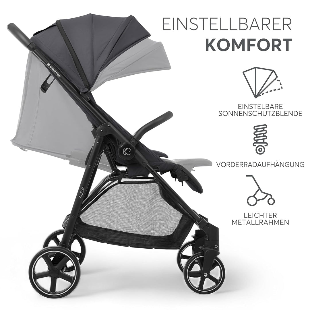 KikkaBoo ALEXA Leichter Buggy von Geburt bis 22 kg, Einhand-Faltmechanismus, Verstellbare Rückenlehn