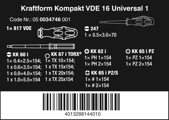 Wera 05003474001 Kraftform Kompakt VDE 16 Universal 1, VDE-isolierter Bit-Handhalter mit Wechselklin