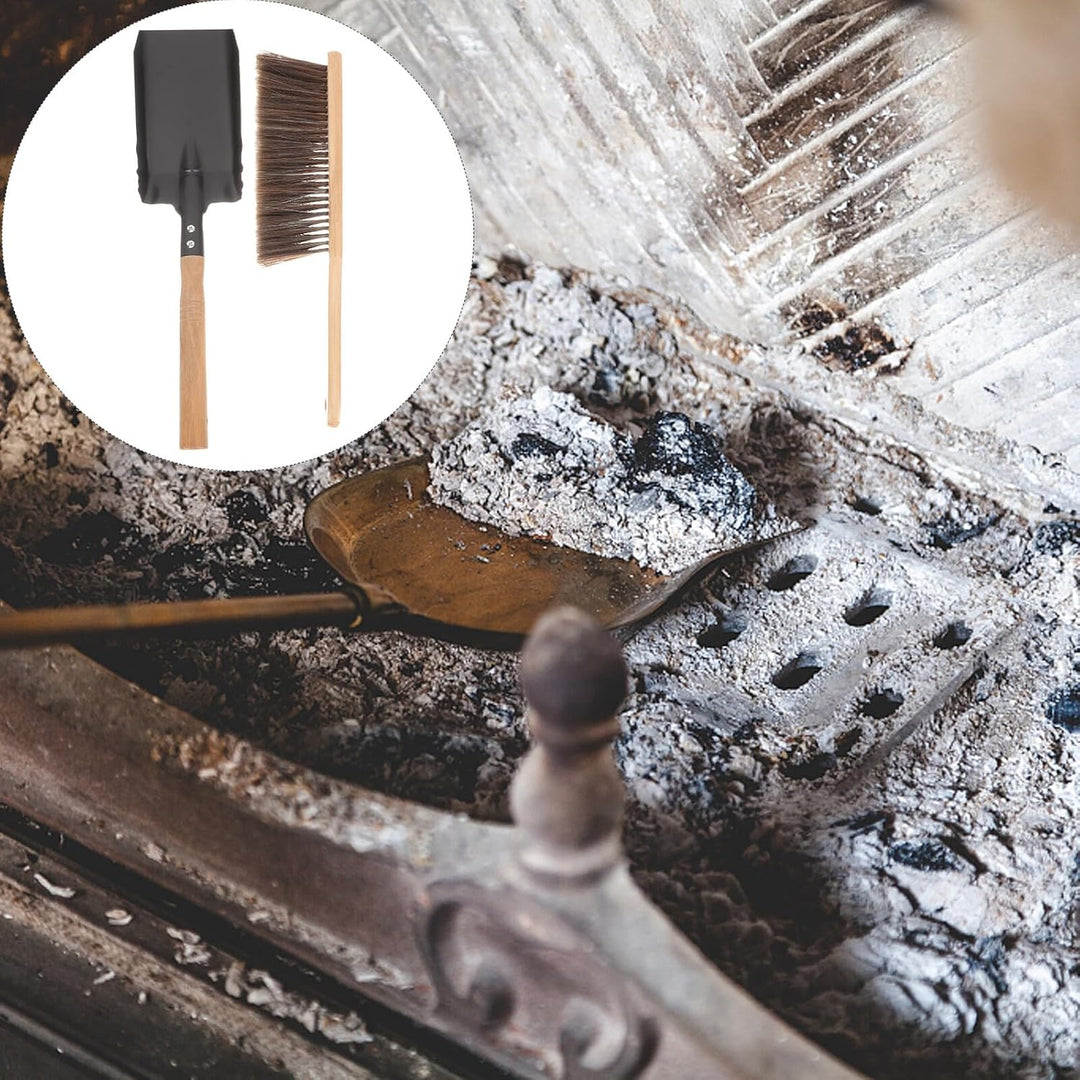 GALPADA Kaminreinigungsset mit Holzgriffbürste und Kohleschaufel aus Eisen Mehrzweck Kaminbesteck fü