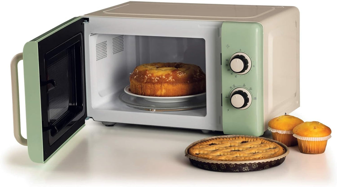 Ariete 3960 Mikrowelle Vintage, 800 W, Fassungsvermögen 20 l, 3 Funktionen, 6 Kochstufen, Timer, Grü
