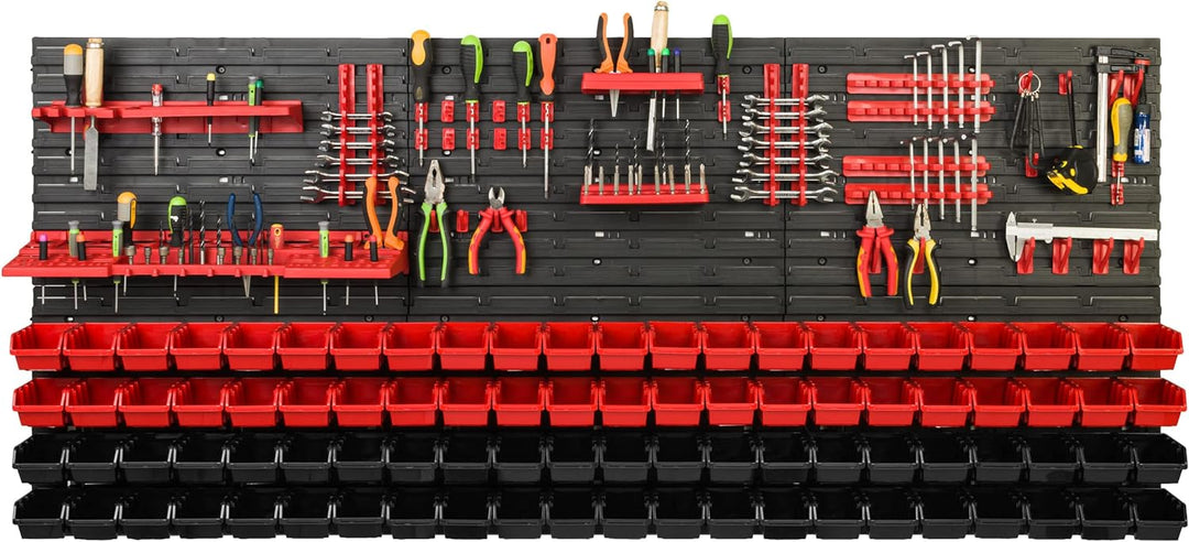 Lagersystem Werkstattregal | 172 x 78 cm | 88 stck. Box | Wandregal mit Werkzeughalterungen und Stap