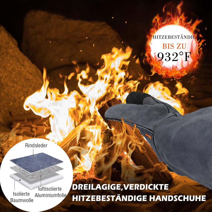 APOGO Ofenhandschuhe Backhandschuhe Grillhandschuhe 1 Paar Leder Grill Handschuhe 41x15X1.5cm Wildle
