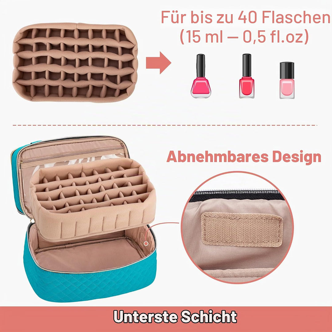 Yarwo Nagellack Tasche Organizer, Nagellack Aufbewahrung für 40 Flaschen Nagellack (bis zu 15 ML) un