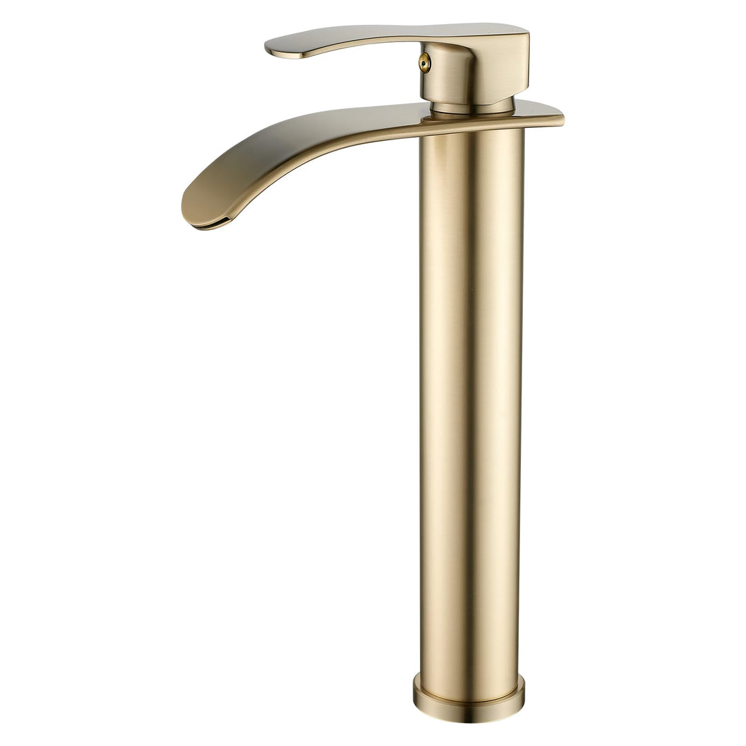 Moderne Wasserfall Küchenarmatur, Hoch Auslauf in gebürstetem Gold, Messing-Körper mit 3/8" Anschlüs
