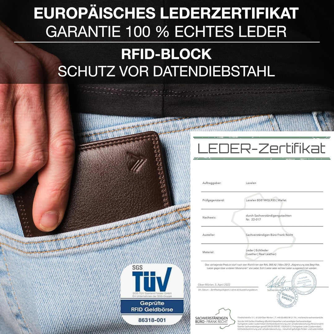 Lavalen Geldbörse Herren Leder mit RFID Schultz - Portmonee Herren mit Münzfach - Wallets for Men -