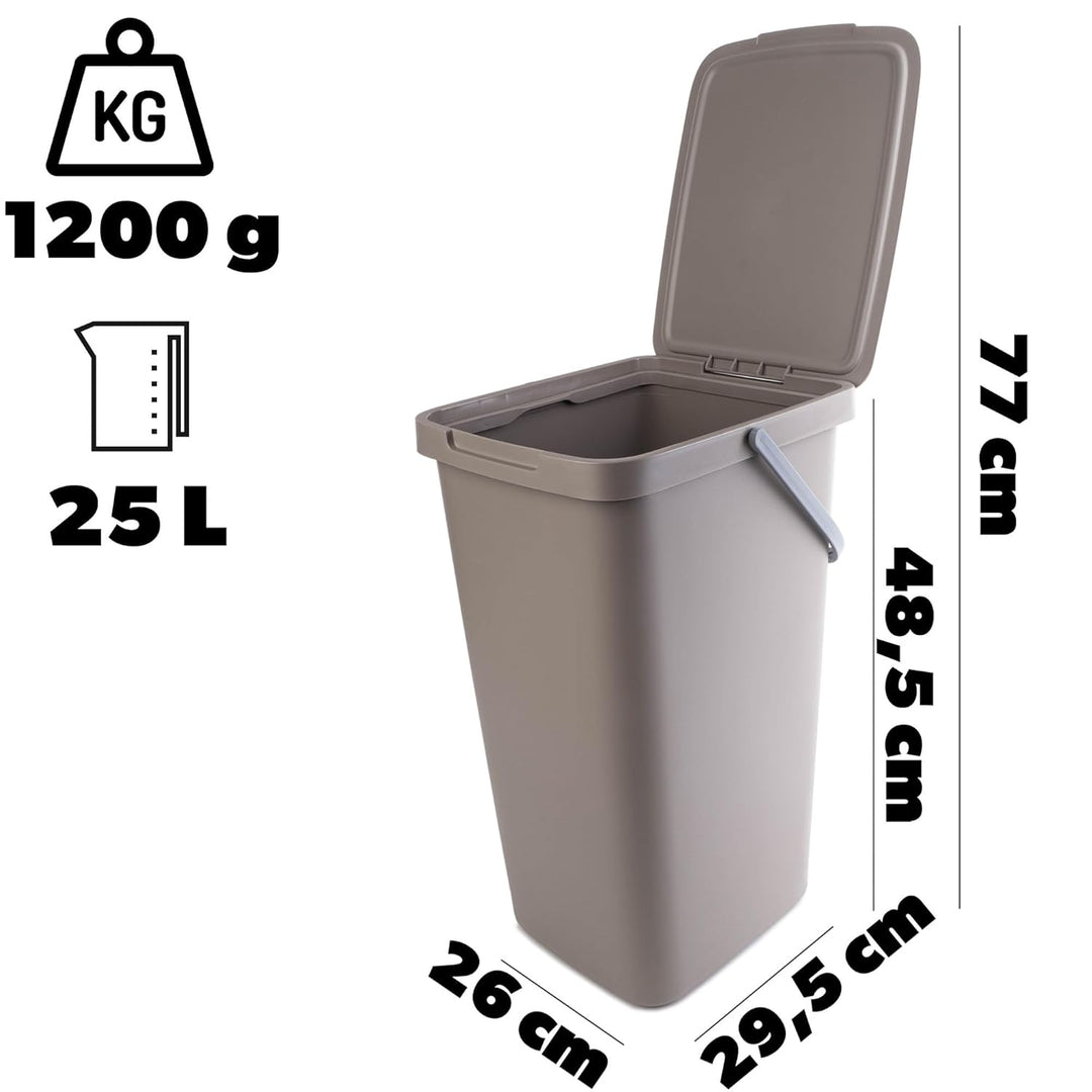 KADAX Abfallbehälter 25L, 4er Set, Abfalleimer aus Plastik mit Deckel und Griff, Mülleimer für Müllt
