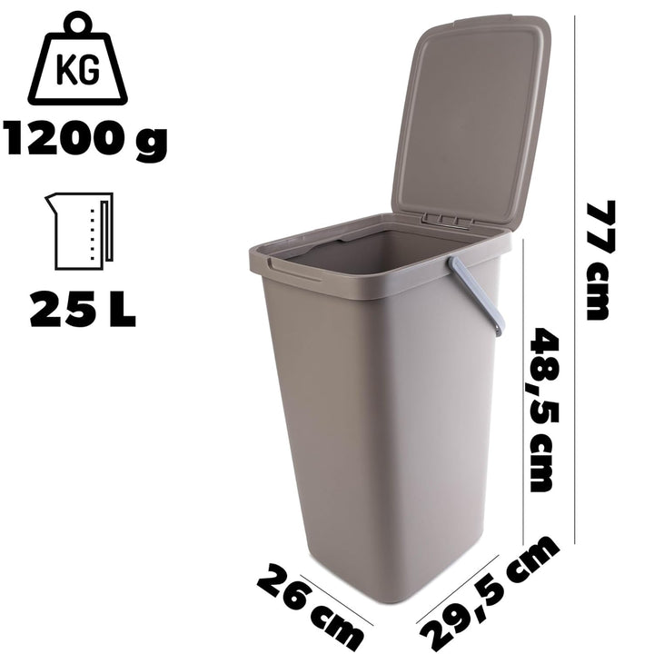 KADAX Abfallbehälter 25L, 4er Set, Abfalleimer aus Plastik mit Deckel und Griff, Mülleimer für Müllt