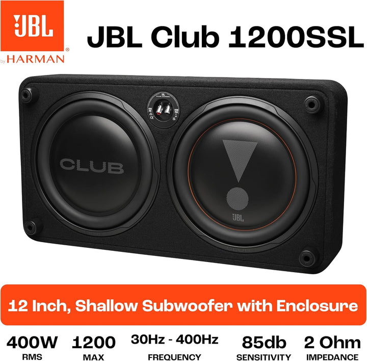 JBL Club 1200SSL 12” Passiv Subwoofer Auto Set, Down-Firing Geschlossenes Flachgehäuse mit Passivmem