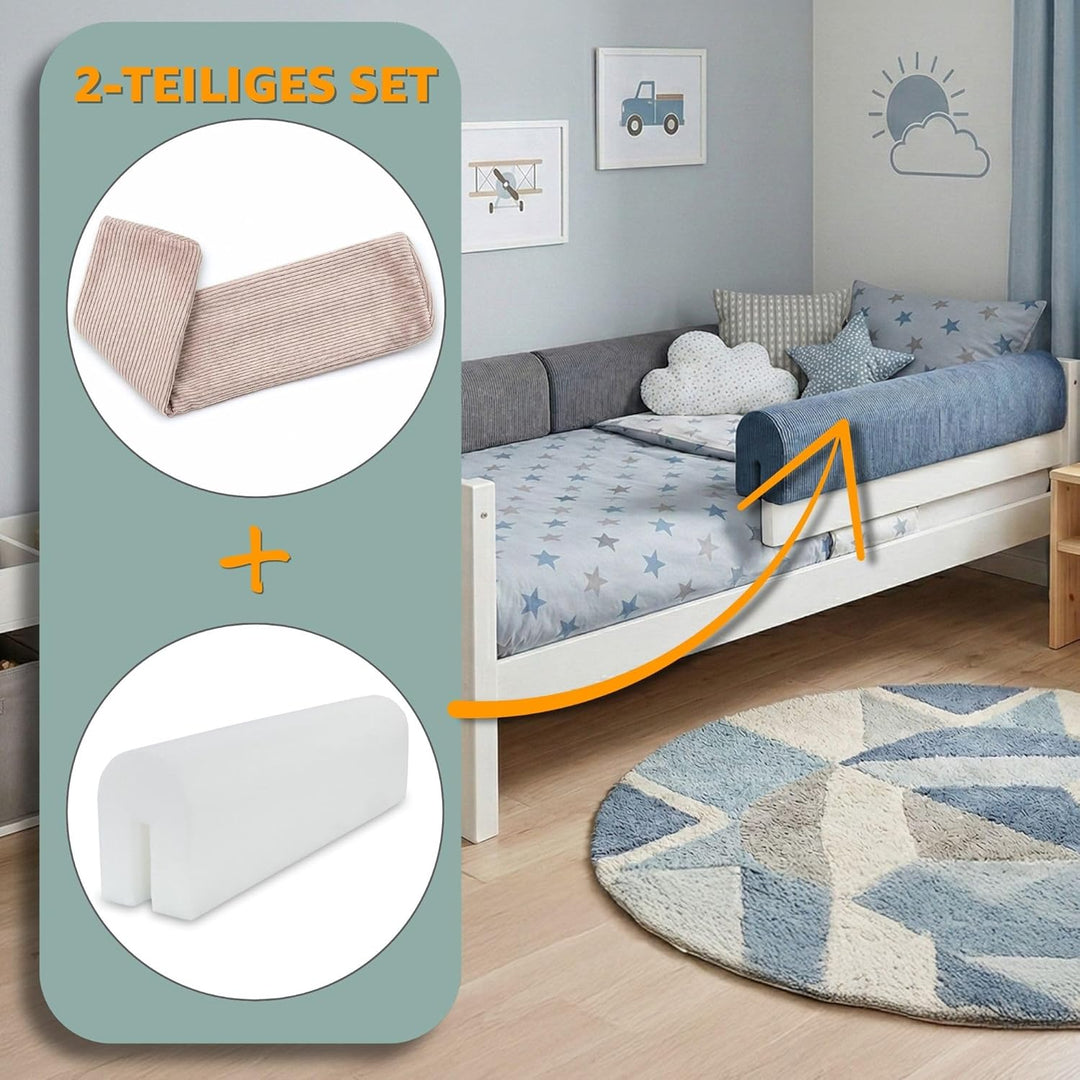 Bettkantenschutz für Kinderbetten Cordstoff 70 cm - Schutz für Bettrahmen Baby Bett rausfallschutz f