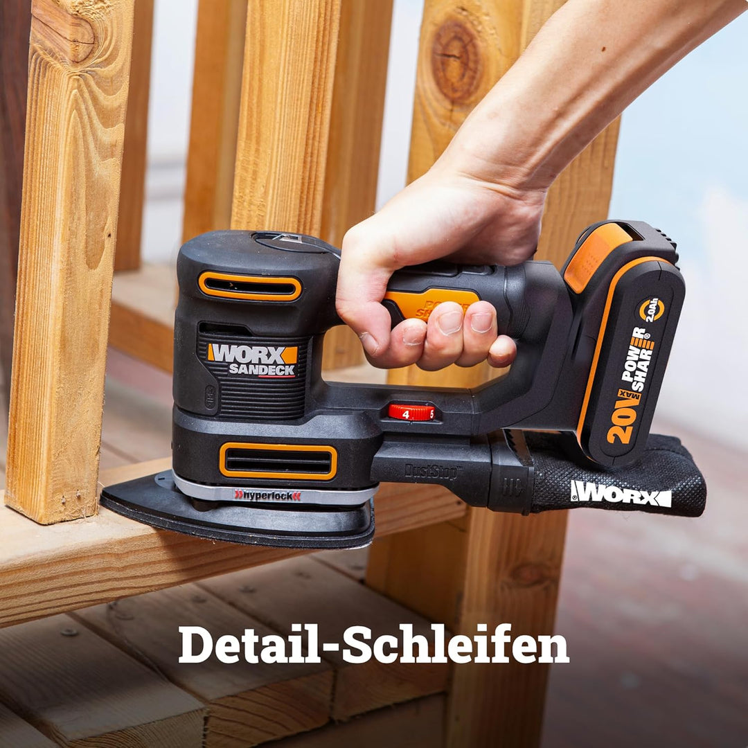 WORX 18V(20V MAX) Akku Multischleifer 5-in-1 Schleifmaschine Schlichtschleifer Schwingschleifer Deta