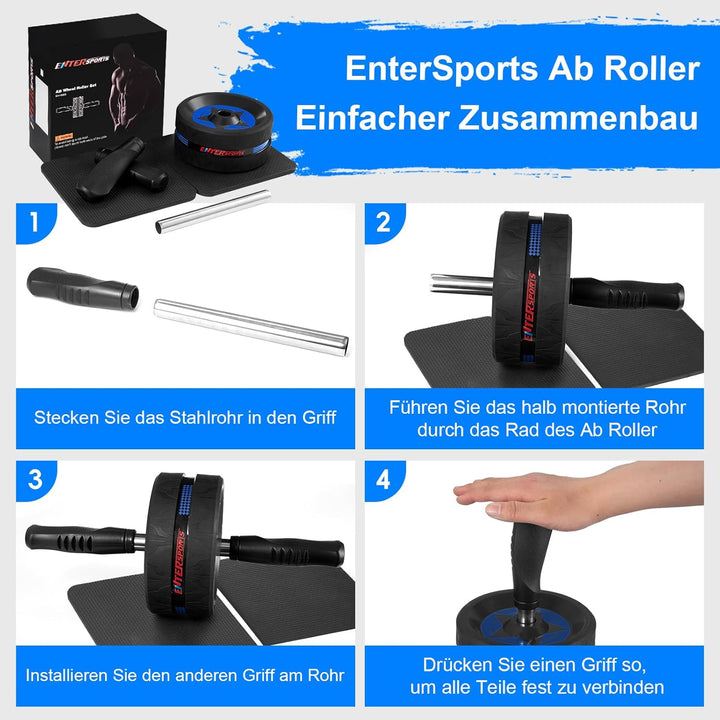 EnterSports Bauchroller, Bauchmuskeltrainer, Bauchmuskelroller mit Zwei Kniematte, Bauchrad Für Bauc
