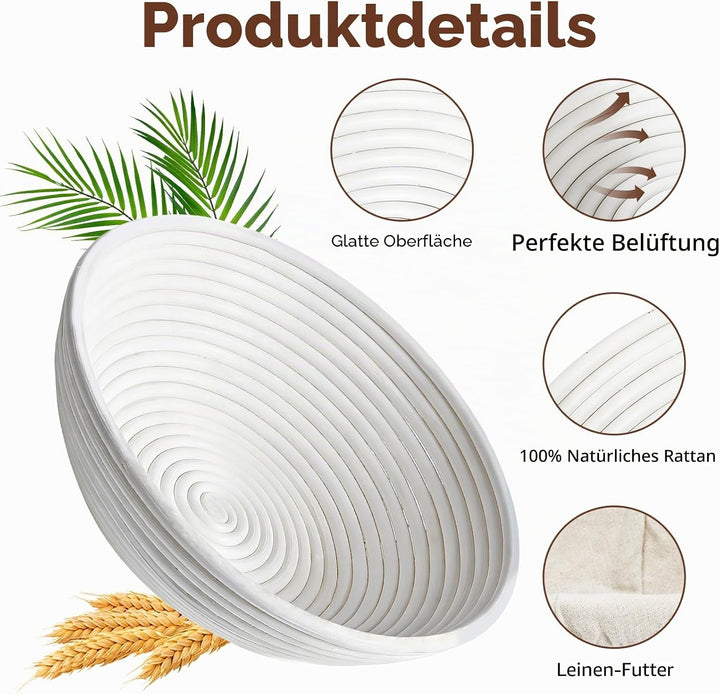 gärkörbchen für brot, Oval Gärkorb Zum Brotbacken-Set, 30 x 8cm | Material: Rattan, Farbe: Natur, Br