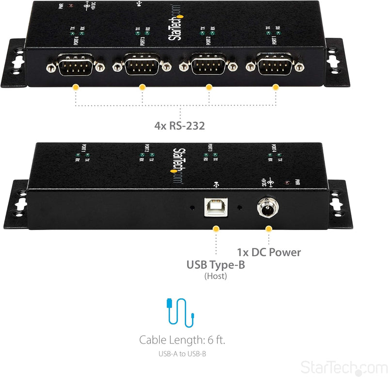 StarTech.com USB-Port auf 4 RS-232 Adapter (Serieller Adapter mit einem robusten Gehäuse, USB auf RS