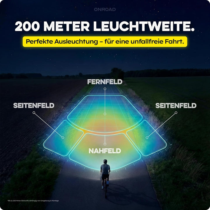 LED Fahrradlicht Set XENOX mit Bremslicht, 14h Akkulaufzeit &amp; USB-C aufladbar - Fahrrad Licht vorne
