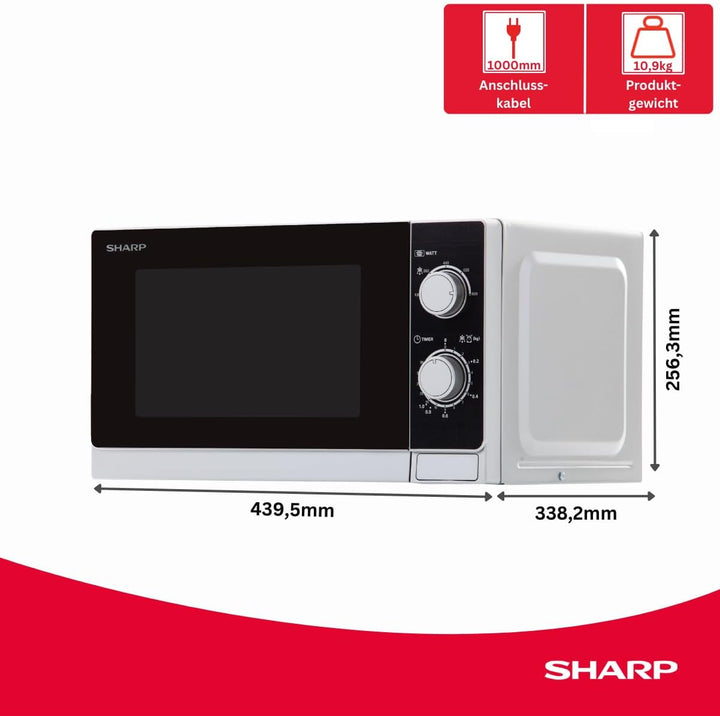 Sharp R200INW Solo-Mikrowelle / 20 L / 800 W / 5 Leistungsstufen / Timer von 35 Minuten bis 00 Sekun
