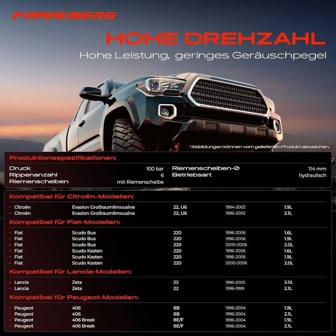 Frankberg Servopumpe Hydraulikpumpe Lenkung Kompatibel mit Evasion 22 U6 1.9L 2.1L 1994-2002 Jumpy U