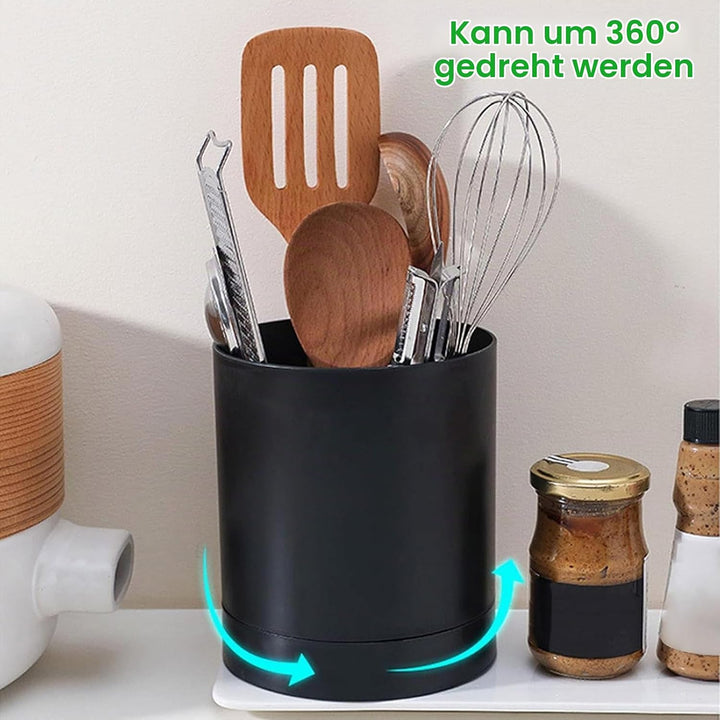 Cyrank Küchenutensilienhalter, Kochlöffelhalter, Utensilienhalter Küche, Besteckkorb, 360 ° drehbare