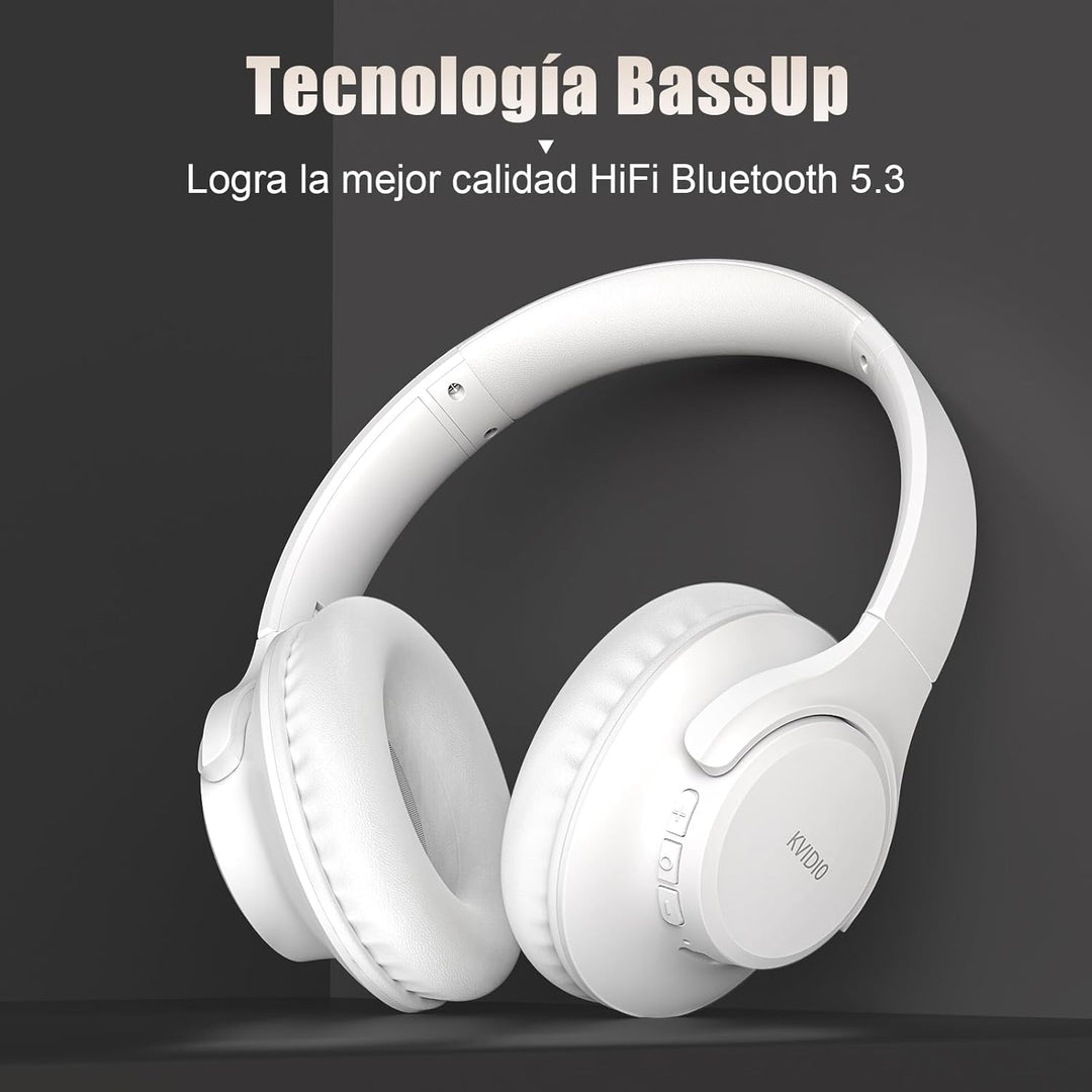 KVIDIO Bluetooth Kopfhörer, Kabellose Kopfhörer mit 65 Stunden Spielzeit, Intensiver Bass, Wireless