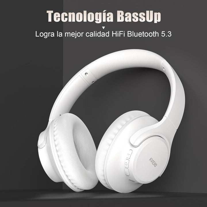 KVIDIO Bluetooth Kopfhörer, Kabellose Kopfhörer mit 65 Stunden Spielzeit, Intensiver Bass, Wireless