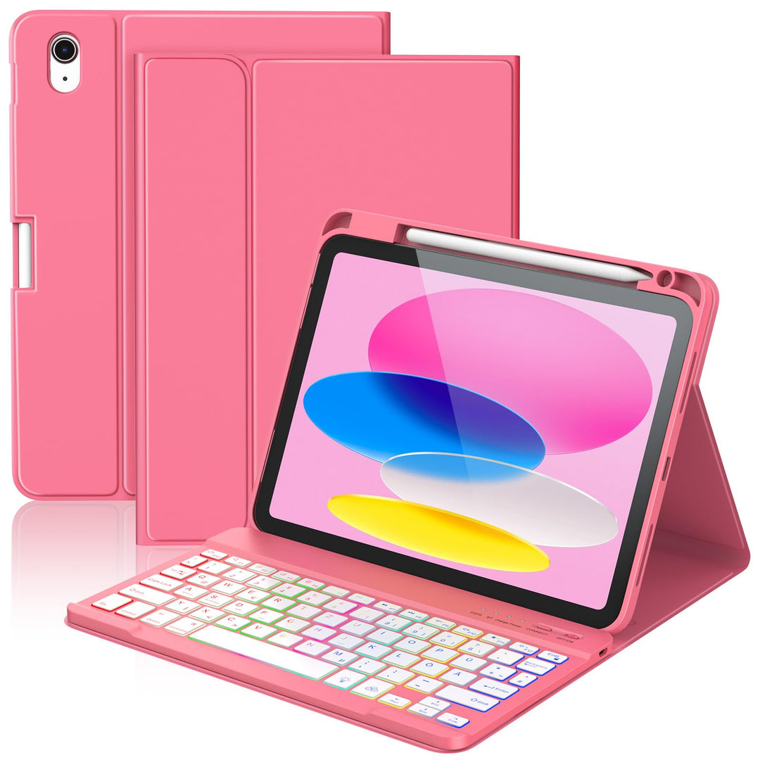 KBCASE Hülle mit Tastatur für iPad A16 11/10 Generation(11 Zoll 2025/10.9 Zoll 2022), 7 Farbige Bele