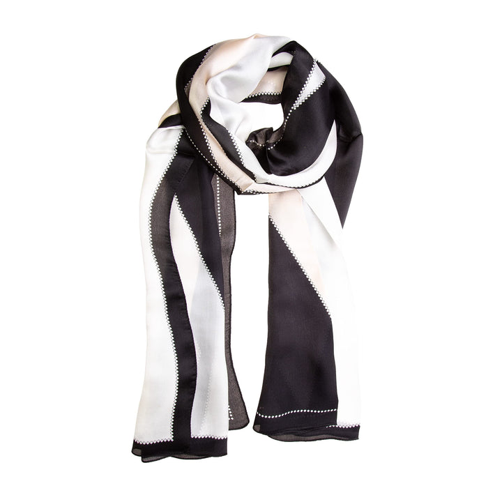 Tinitex Seidenschal Halstuch Schal Satin schwarz weiss apricot 170x53cm