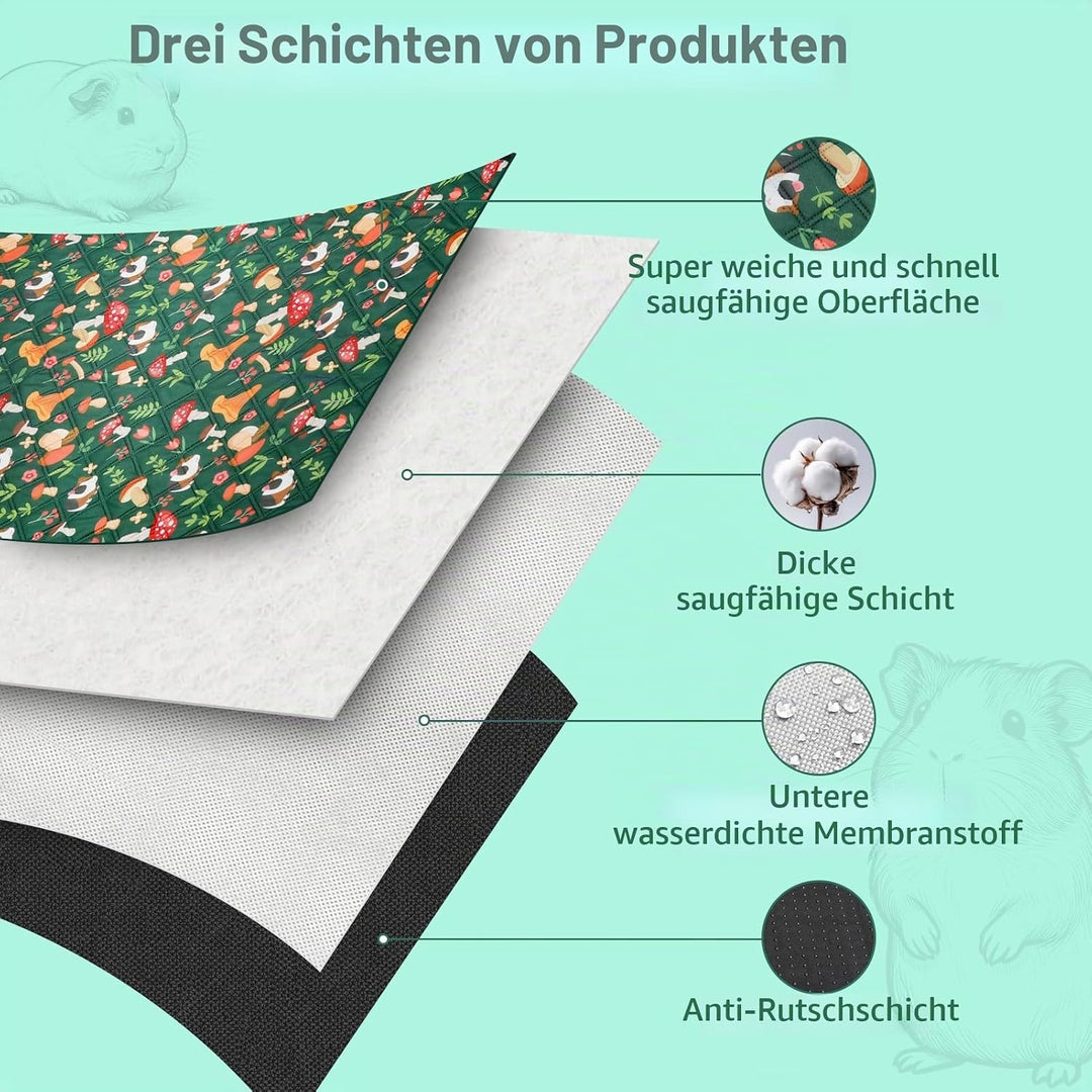 2 Stück PIPI Pads 120x60cm für Meerschweinchen, wasserdichte &amp; rutschfeste Unterlage mit 4 Lagen, su