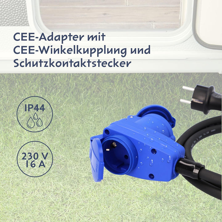 cartrend Explorer CEE Adapter mit CEE-Winkelkupplung und Schutzkontaktstecker, zum Anschluss von Woh