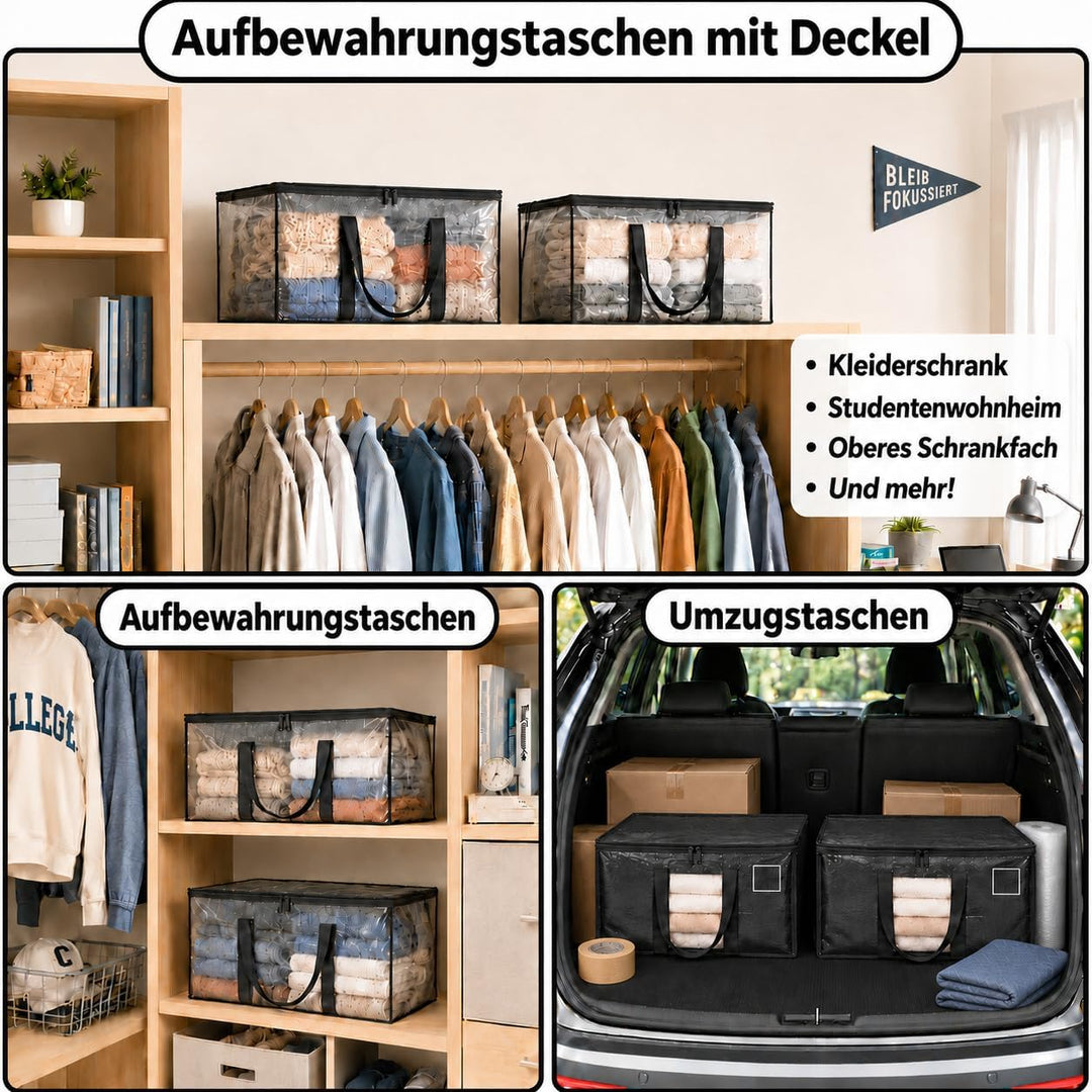 Aufbewahrungstasche gross 94L 4 Stück Grosse umzugskartons Faltbare Kleideraufbewahrung mit Reissver