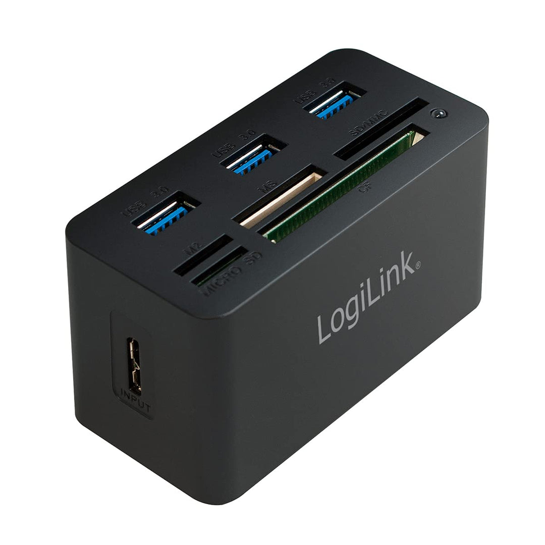 LogiLink CR0042 USB 3.0 Hub mit All-in-One Card Reader (Micro SD / SD / MS / M2 / CF) Schwarz Single