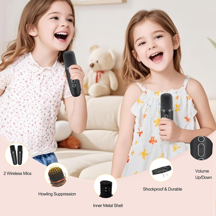 Mini Karaoke Maschine Kinder mit 2 Mikrofonen, tragbar Kinder Mikrofon Geschenk 3-12 Jahre, Kindermi
