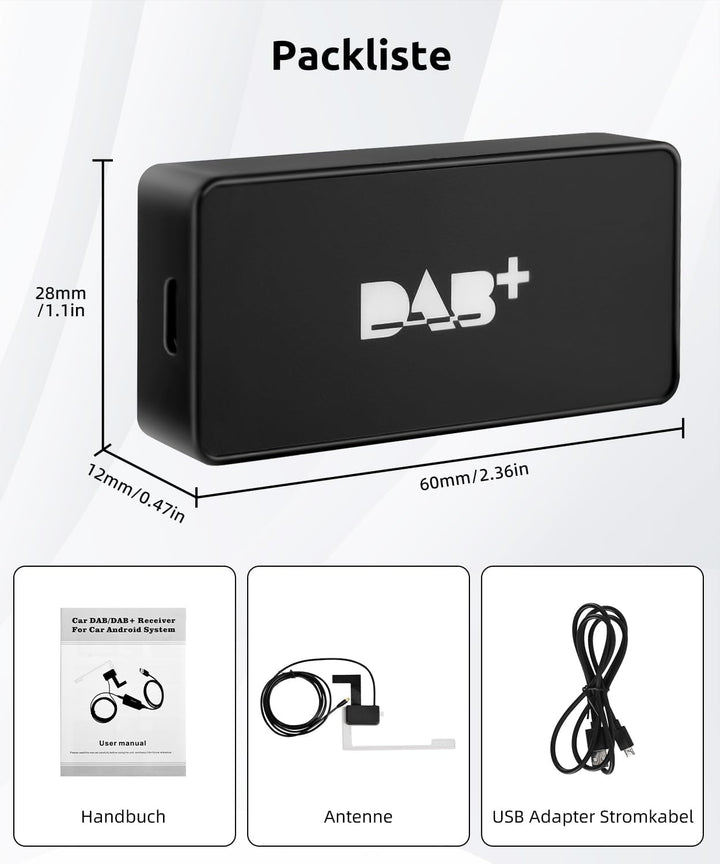 ESSGOO DAB/DAB+ Empfängeradapter für Android Autoradio | Digitaler USB Tuner | Komplettset mit Anten