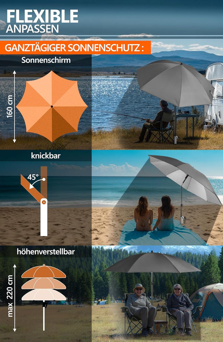 4smile Sonnenschirm Strand 3-IN-1-SET Ø 160 cm, Strandschirm Windfest Stabil mit Eindrehbodenhülse &
