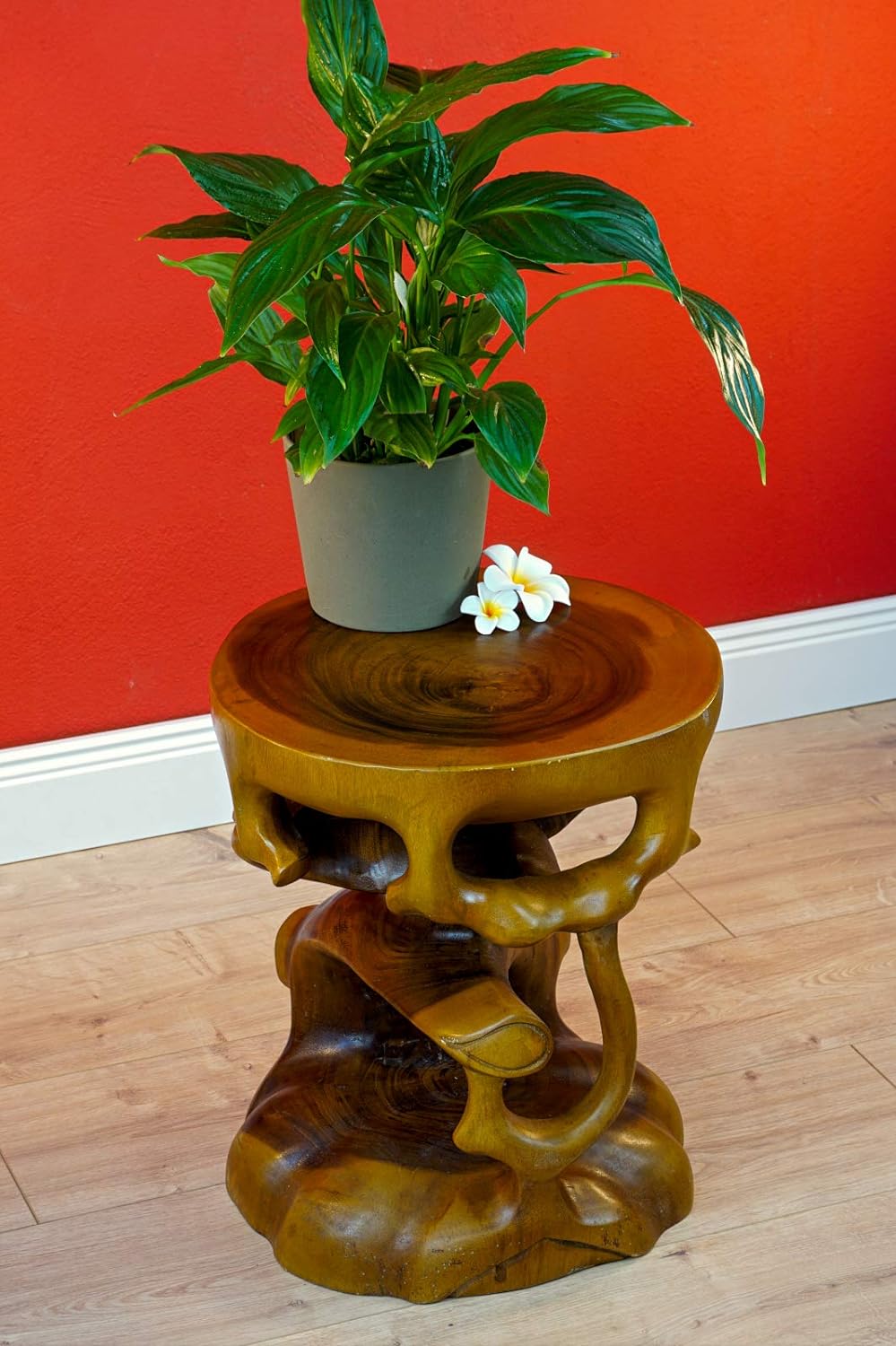 Kinaree Teak Beistelltisch Bonsai - 40cm Blumenhocker - Suar Holz Hocker in 2 Varianten Kolonial, Ko