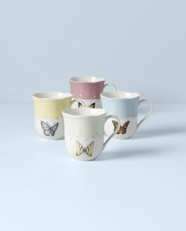 Lenox Tassen-Set mit Schmetterlingswiese, Weiss, 4 Stück, Tasse