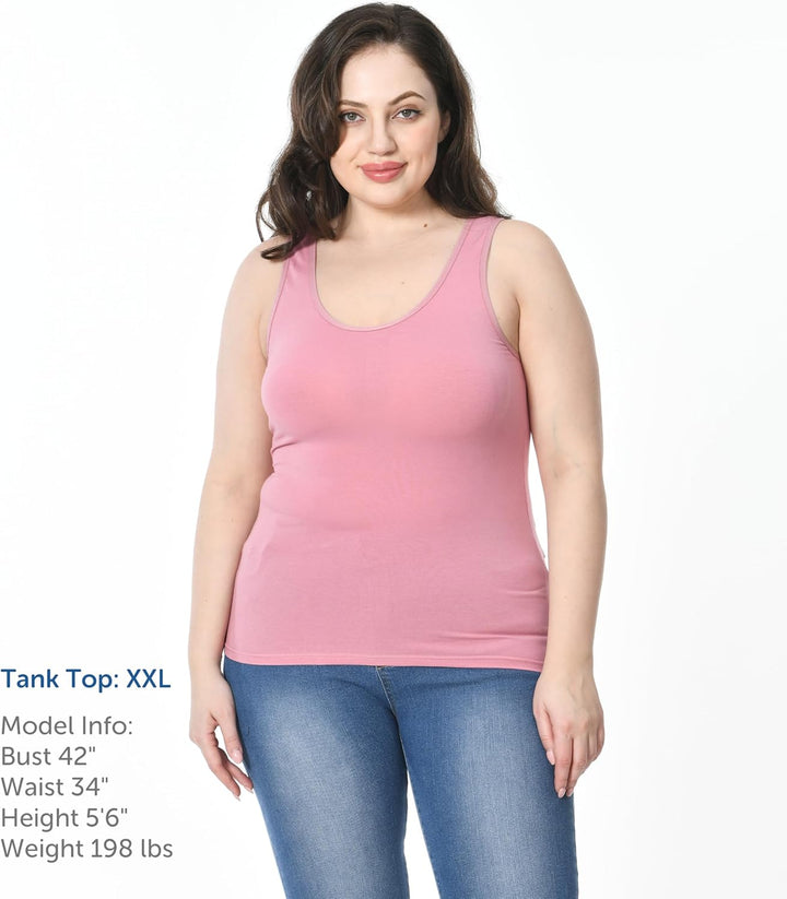 Comfneat Damen 4-Pack Tank Tops Stretch Baumwolle Elasthan Bequeme Unterhemden XXL Color-set-7 4-pac