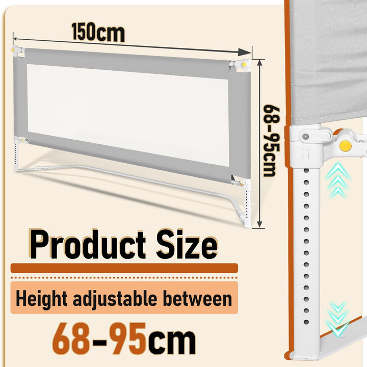 Tubiaz 150cm Bettgitter Rausfallschutz, Klappbare Bettschutzgitter mit U-förmige Füsse, Kinderbettgi